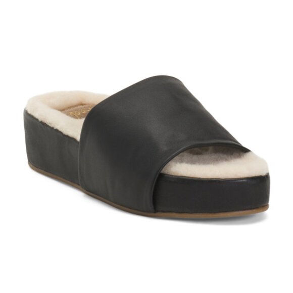 NEW BEEK Leather Pelican Shearling Platform Slides for women  259 7T4 - Picture 1 of 4
